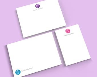 60 Cards | Royal Initial Flat Note Card Collection - Bright Colors | Personalized Stationery Gift Set  | Stationery for Women