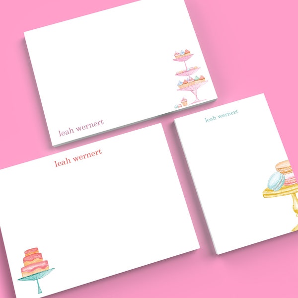 60 Cards | Patisserie Flat Notecard Collection| Personalized Stationery Gift Set | Stationery for Woman and Girls