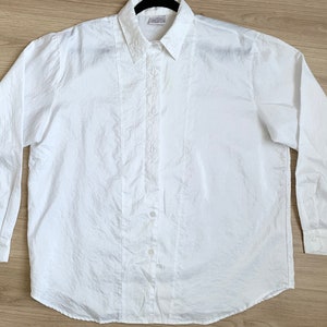 Plus Size Vintage Collared Embroidered Blouse White Buttondown Taffetta Shirt 80s 90s Top Womens sz 44/46 XXL