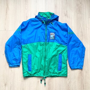 Vintage 90s Colorblock Nylon Windbreaker: Blue Green Retro Jacket (L/XL)