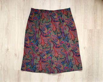 Volup Vintage XL Paisley Office Party 80s Plus Size Wiggle Retro Brown Skirt