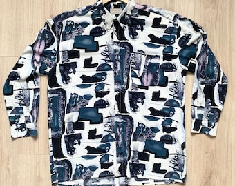 Vintage 80s Geometric Printed Shirt Multicolor (brown - White) for