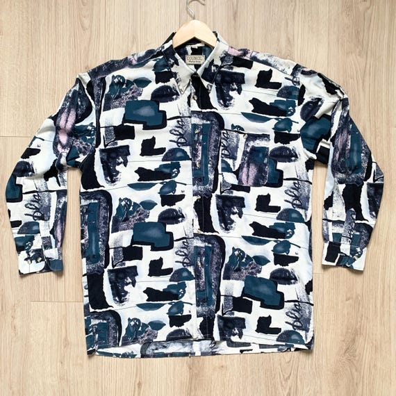 Camisa con estampado geométrico de los 80: Camisa vintage oversize