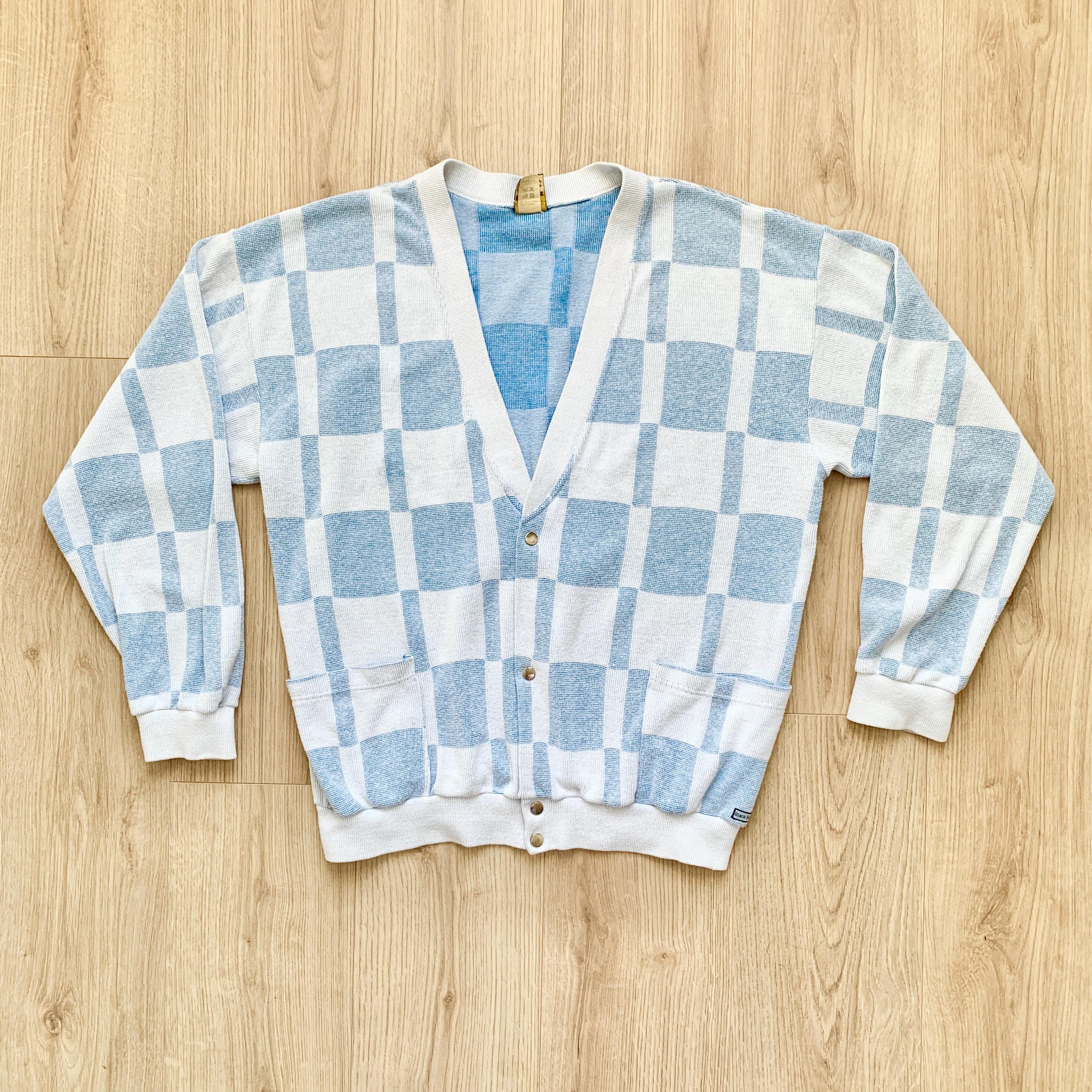 ヴィンテージチェック柄カーディガン：80年代コットンスナップセーター