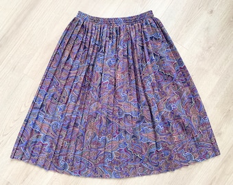 XL Vintage Pleated Plus Size Paisley Soft Schoolgirl Skater Romantic Purple Skirt