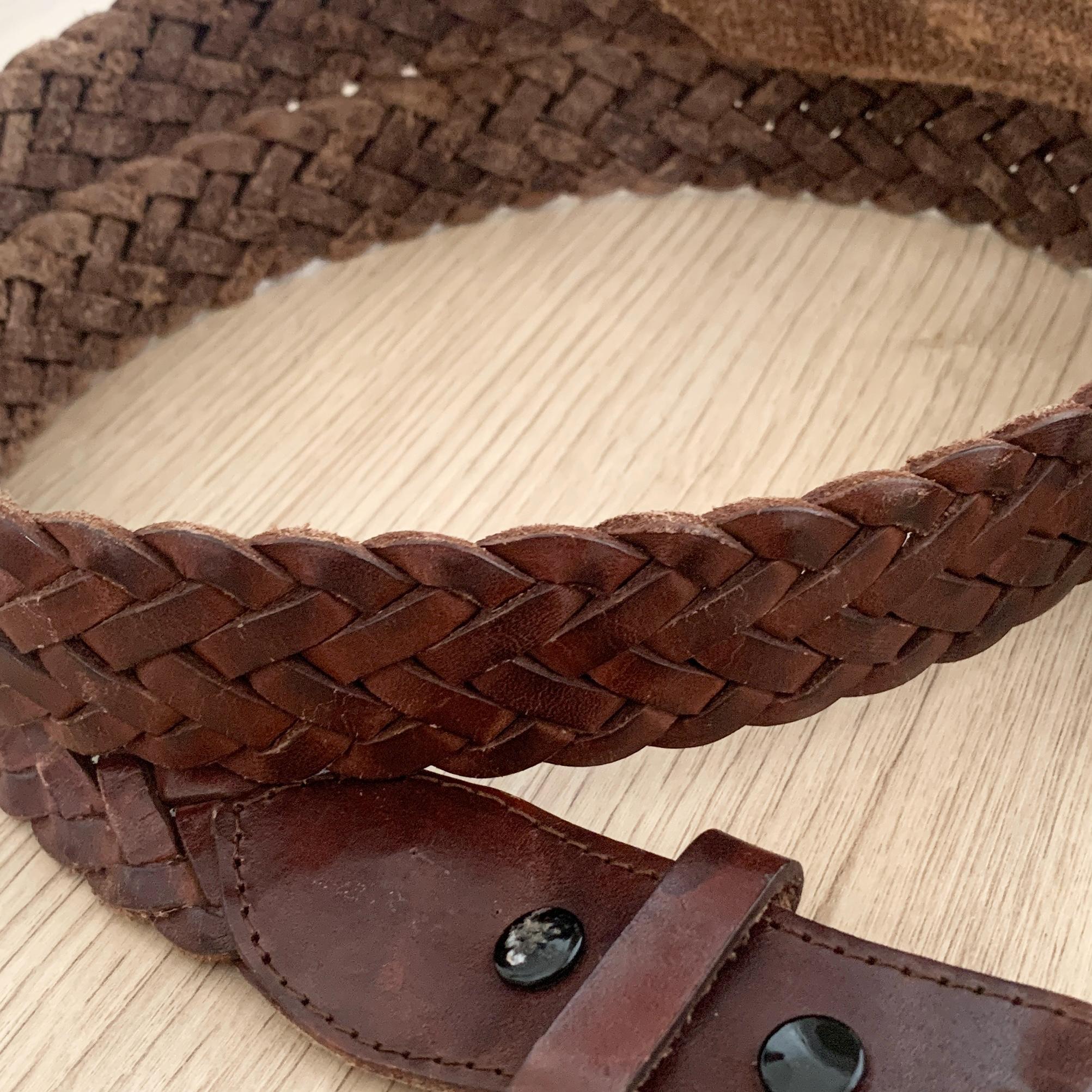 Vintage Woven Leather Belt: Brown Braided Western Boho 