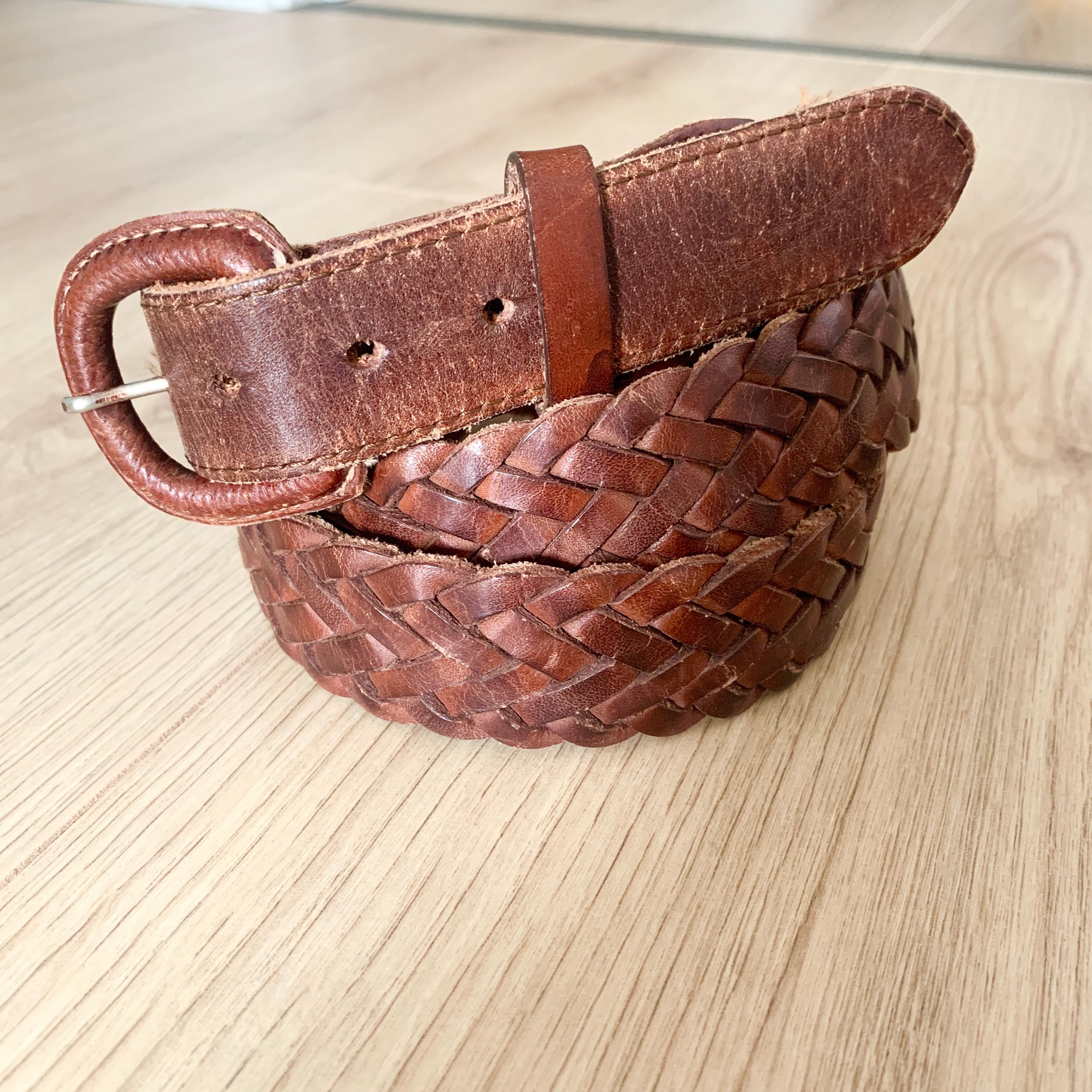 Vintage Woven WOMENS Braided Brown Boho Faux Leather Western Belt 37” 1 1/2 main image 2