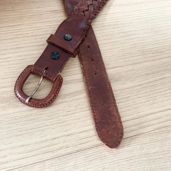 Vintage Woven Leather Belt: Brown Braided Western Boho  display picture 1