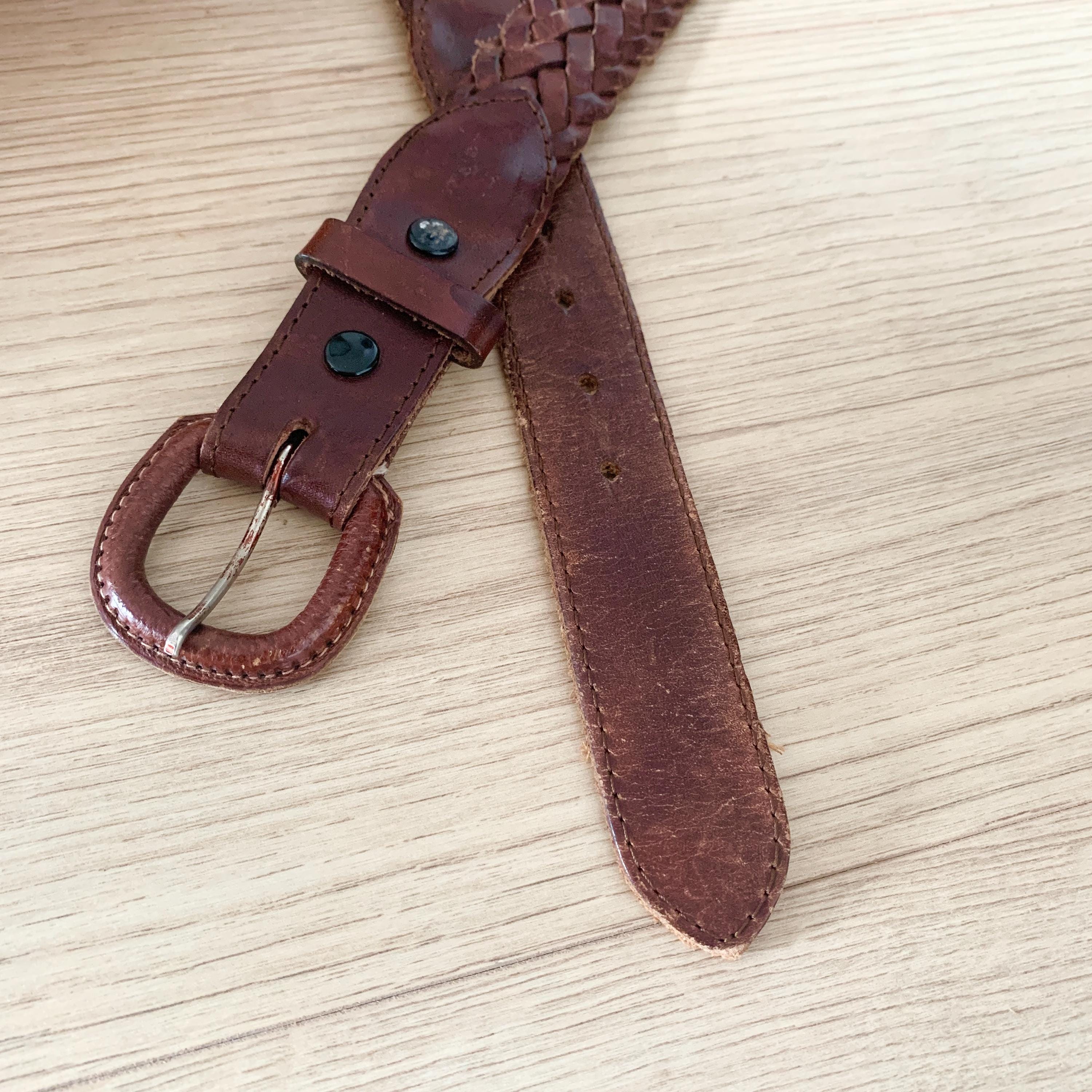 Vintage Woven Leather Belt: Brown Braided Western Boho 