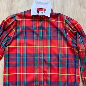Vintage Plaid Blouse with Removable Cuffs and Collar 80s Red Plaid Shirt Womens Sz 36 Sz Small Medium Balloon Puff Sleeves Top