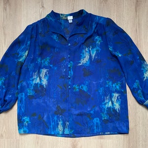 Plus Size Blue 90s Y2K Oversize Fit Volup Blouse Padded Shoulder Shirt Sz XXL 46