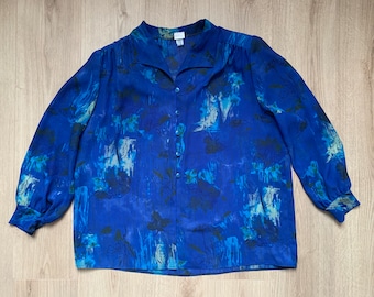 Plus Size 90s Abstract Print Blouse: Vintage Y2K Oversized Shirt