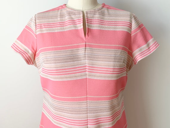 Vintage Pink 60s 70s Mod Dress Striped Silver Go-… - image 2