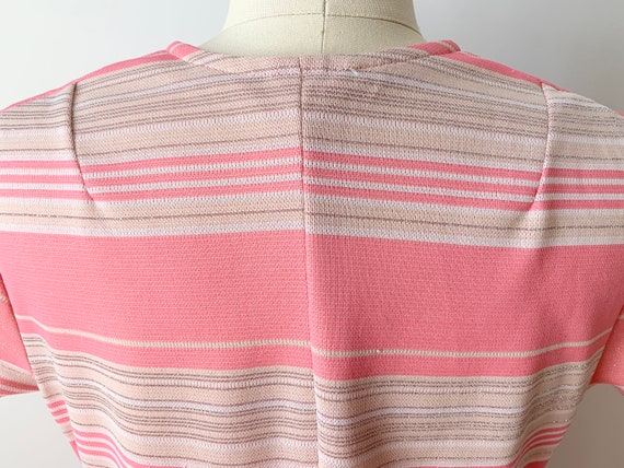 Vintage Pink 60s 70s Mod Dress Striped Silver Go-… - image 5