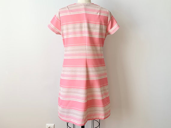 Vintage Pink 60s 70s Mod Dress Striped Silver Go-… - image 4