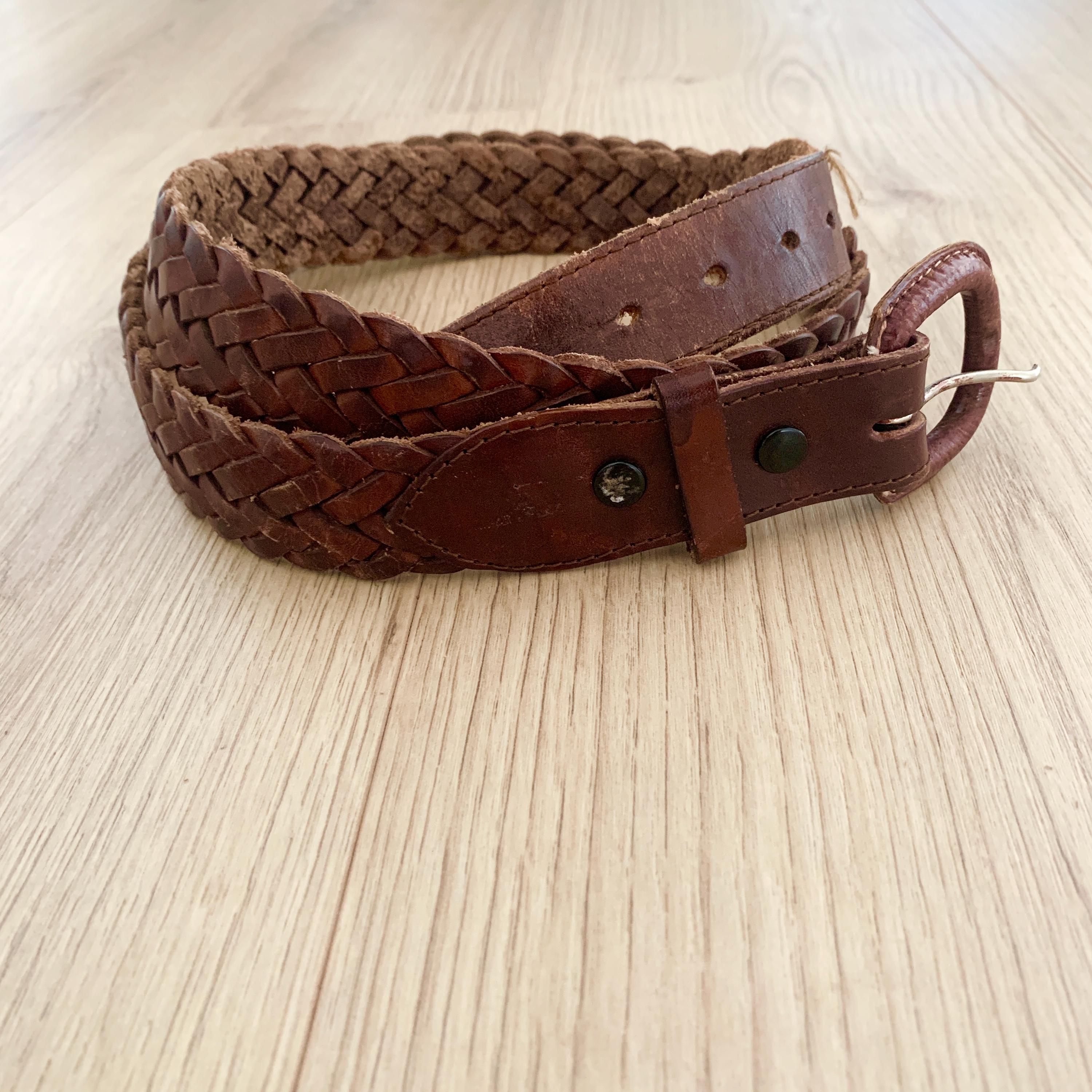 Vintage Woven Leather Belt: Brown Braided Western Boho 
