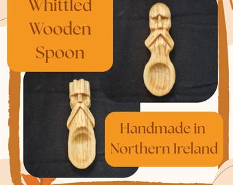 Moustached Figures Traditionally Whittled Decorative Spoon