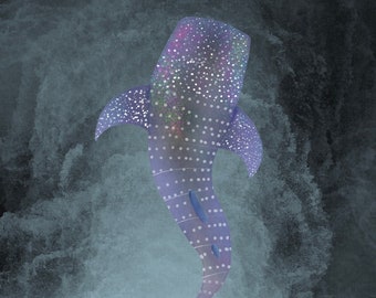 Celestial/starry whale shark swimming up digital download - digital art/painting