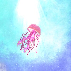 Meduse colorate in un raggio di luce - arte digitale / pittura