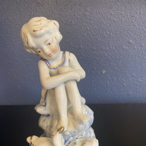 Vintage Porcelain Figurine-Girl sitting with Goose and Ducks - 6&quot;