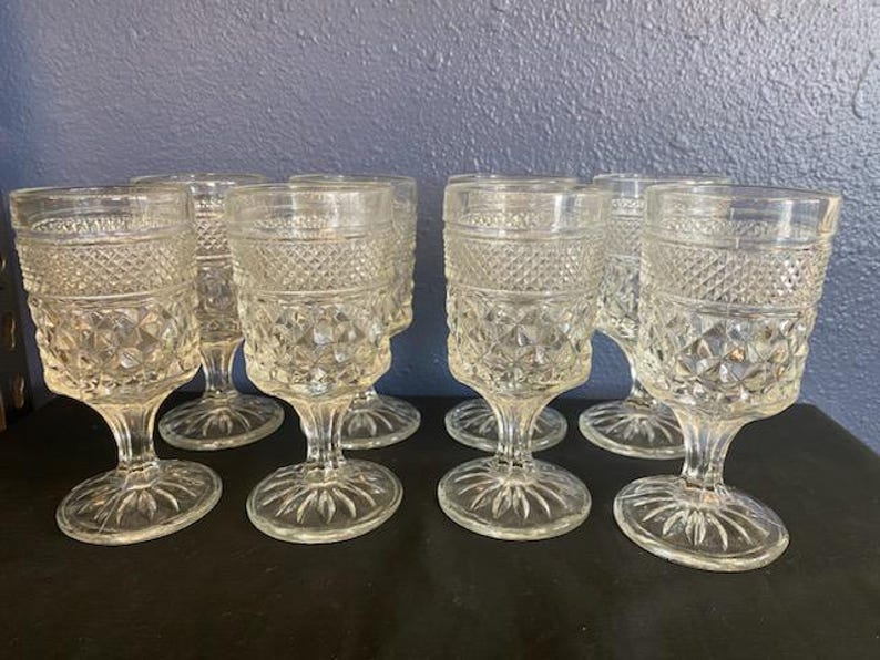 Beautiful & Unique 9-piece Vintage Cut Glass Diamond Pattern Decanter ...