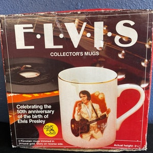 Vintage 1985 ELVIS Collectible Porcelain Coffee Mug Set - 3.5&quot;H -24-Karat Gold Trim