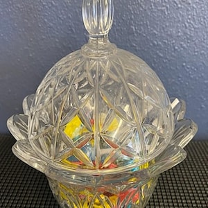 American Crystal Vintage Etched Crystal Candy Dish With Lid/wedding Gift/Peanut Dish/jewelry Dish/Vanity Dish