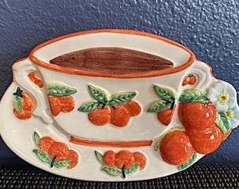 Vintage/New -1998-Fine Ceramic Spoon Rest/Decorative Wall Hanging - Featuring Oranges w/Leaves