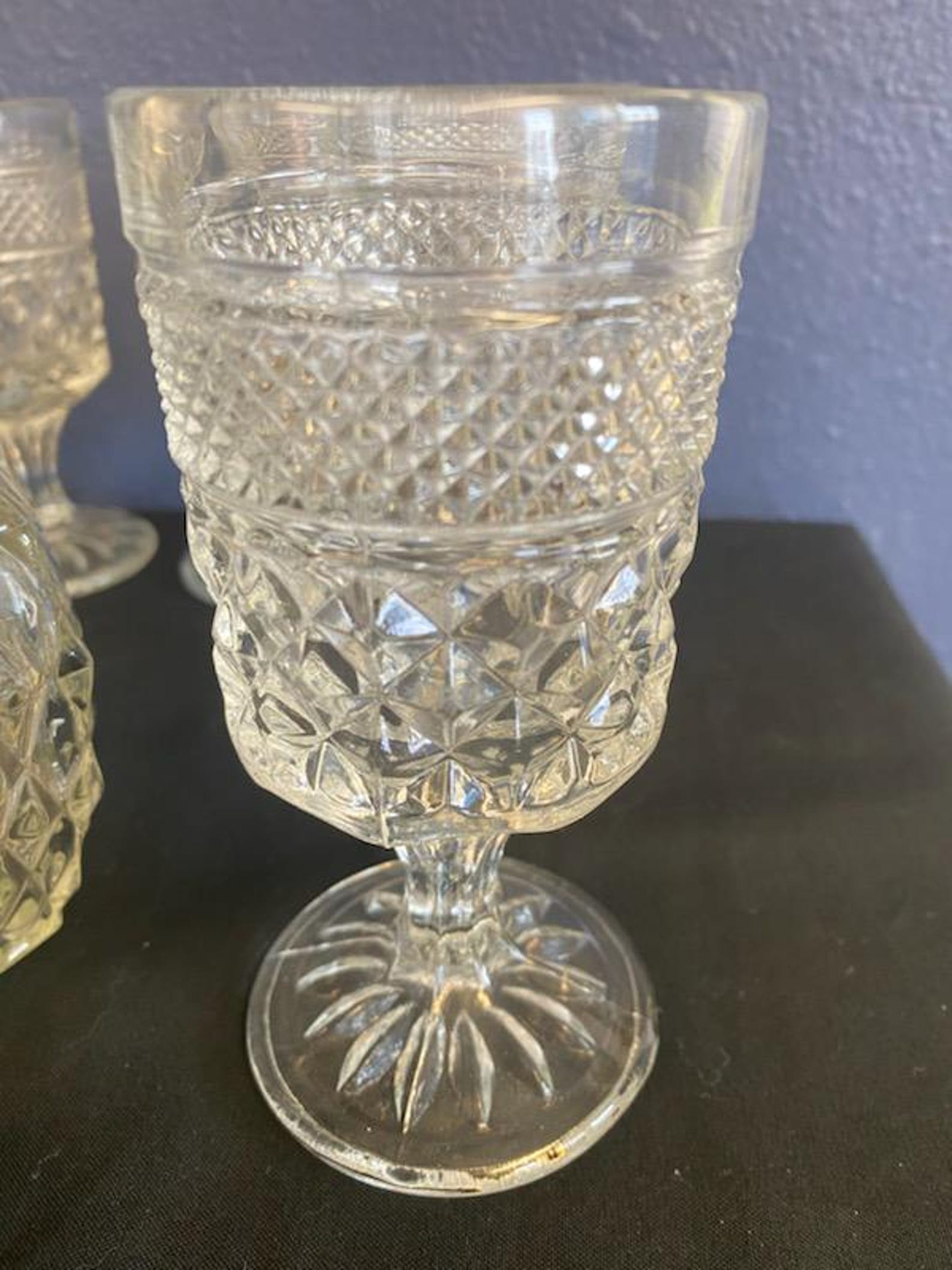 Beautiful & Unique 9-piece Vintage Cut Glass Diamond Pattern Decanter ...
