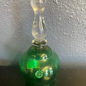 Vintage 1960s-Exotic Green Glass and Clear Handle Bohemia Handmade Crystalex Bell- 5.5&quot; x 2&quot;
