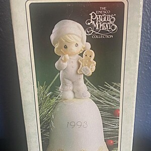 Vintage 1993 -Enesco- Precious Moments Collection-Porcelain Bell &quot;Wishing You the Sweetest Christmas&quot;