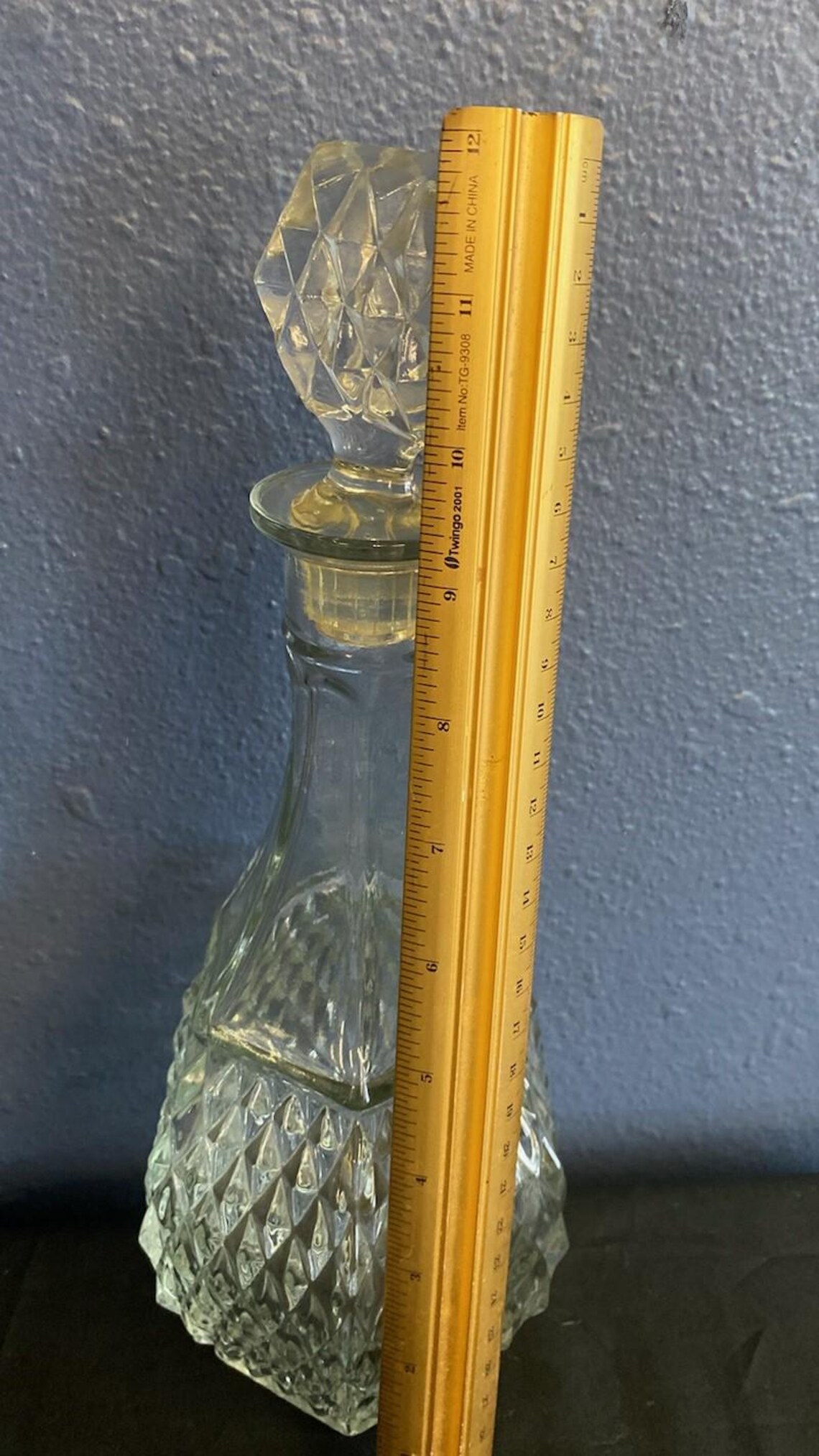 Beautiful & Unique 9-piece Vintage Cut Glass Diamond Pattern Decanter ...