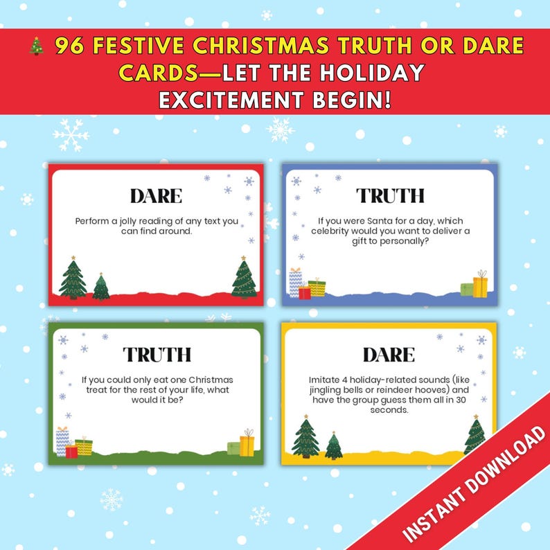 Christmas Truth or Dare Game, Printable Christmas Games, Fun Holiday ...