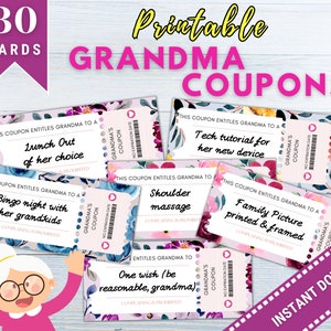 Cupones imprimibles para abuelas, cupones imprimibles para abuelas, libro de cupones, regalos imprimibles para abuelas, día de los abuelos, día de la madre imprimible