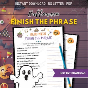 Halloween Finish the Phrase Game, Printable Halloween Party Game, Fun Party Activity for All Ages, Halloween Game for Kids, Adults or Groups