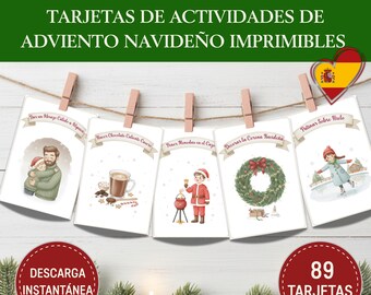 Tarjetas de Actividades Imprimibles para Calendario de Adviento, Lista de Deseos Navideños Familiares, Rellenos para Calendario de Adviento
