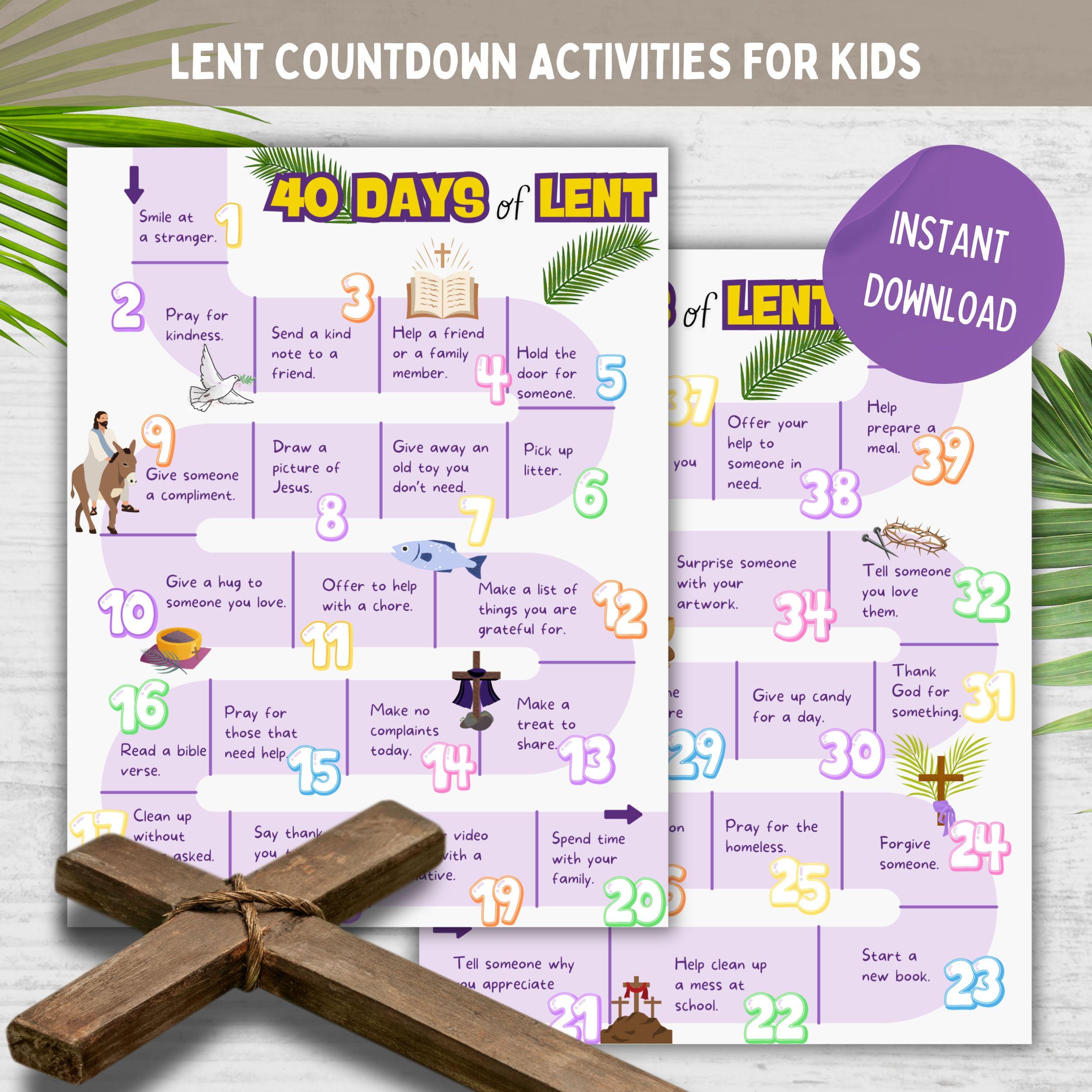 40 Days Lent Countdown Calendar, 40 Days of Prayer Lent, Kids Lenten ...
