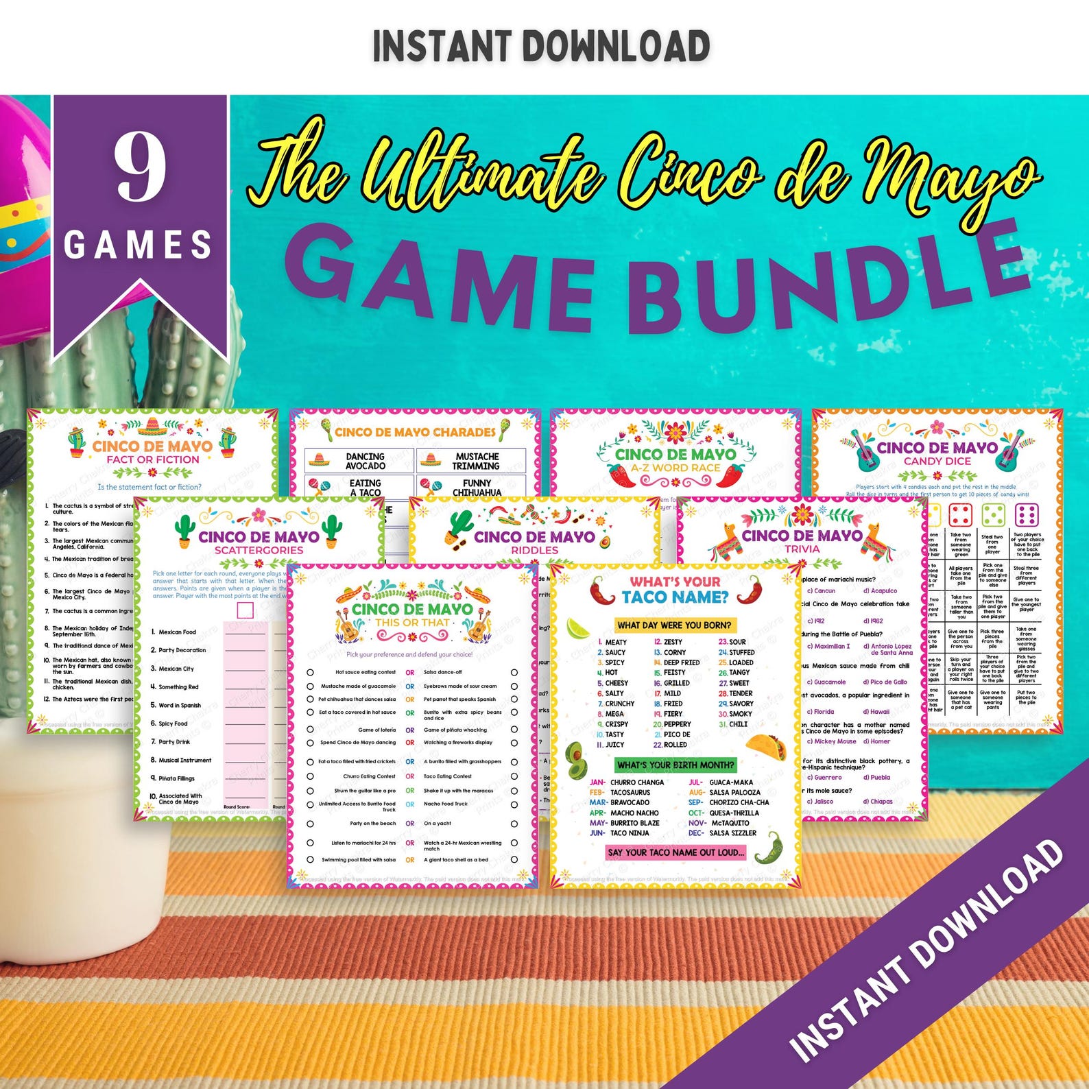 9 Cinco De Mayo Games Bundle, Printable Cinco De Mayo Fun Mexican Party ...