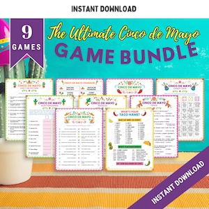 9 Cinco de Mayo Games Bundle, Printable Cinco de Mayo Fun Mexican Party Games for Adults and Kids, Mexican Cinco de Mayo Party Family Games