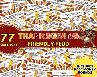 Fun Thanksgiving Friendly Family Feud Game, Thanksgiving Family Group Game, Office Party Thanksgiving Game, Family Thanksgiving Game Night