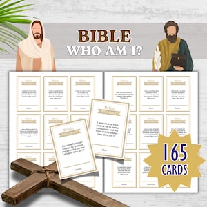 Bijbel Wie ben ik? Triviakaarten | Afdrukbaar christelijk feestspel voor kinderen, tieners en volwassenen | Leuke nieuw- en oudtestamentische kerkactiviteit, seminarie