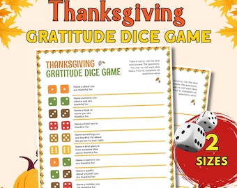 Thanksgiving Gratitude Dice Game, Thanksgiving Printable Game for Kids, Fall Activity For Kids Adults, Thanksgiving Gratitude Classroom Game