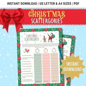Christmas Scattergories Game, Christmas Think Quick Game, Christmas Trivia, Christmas Party Game for Adults and Kids, Christmas Family Game