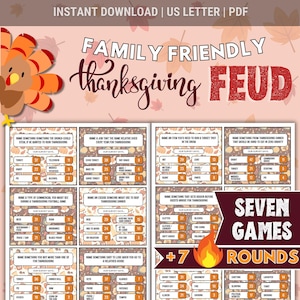 Fun Thanksgiving Family Friendly Feud Game, Thanksgiving Party Family Group Game, Printable Thanksgiving Feud Game | Thanksgiving Game Night
