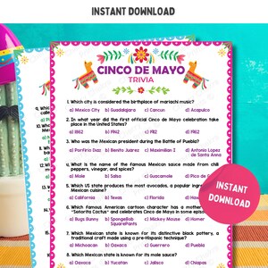 Cinco de Mayo Trivia Quiz Game | Cinco de Mayo Party Games for Family, Kids & Adults | Cinco de Mayo Fiesta Family Game, Quiz Trivia Games