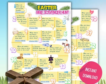 Easter Bible Scavenger Hunt | Fun Printable Easter Trivia Game for Kids & Adults | Church, Sunday School, Family Activity