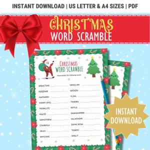 Christmas Word Scramble Game, Fun Christmas Word Game for Kids & Adults, Christmas Printable Game, Fun Christmas Holiday Party Games