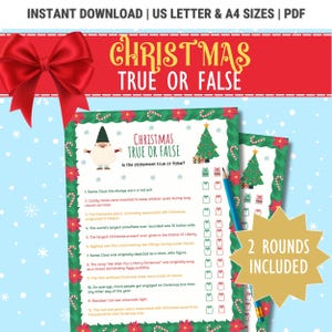 Christmas True Or False Game, Printable Christmas Game, Fun Christmas Adult and Family Game, Christmas Quiz Party Game, Fact or Fiction Game
