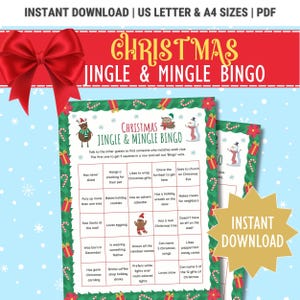Christmas Bingo, Christmas Get to Know You Bingo, Find Someone Who Bingo, Find the Guest Bingo, Jingle and Mingle Bingo,Holiday Office Party