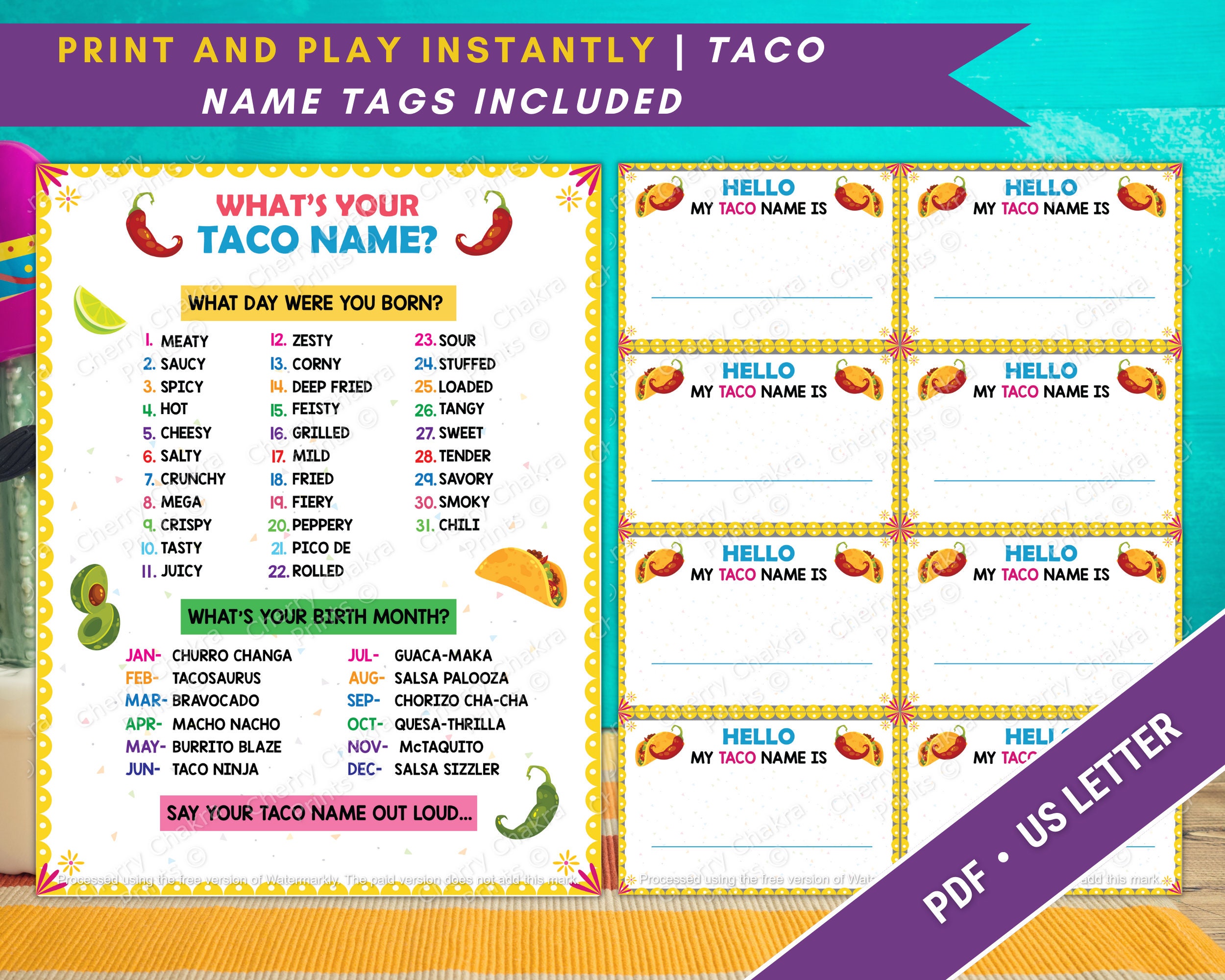 What's Your Taco Name Game Cinco De Mayo Party Games - Etsy